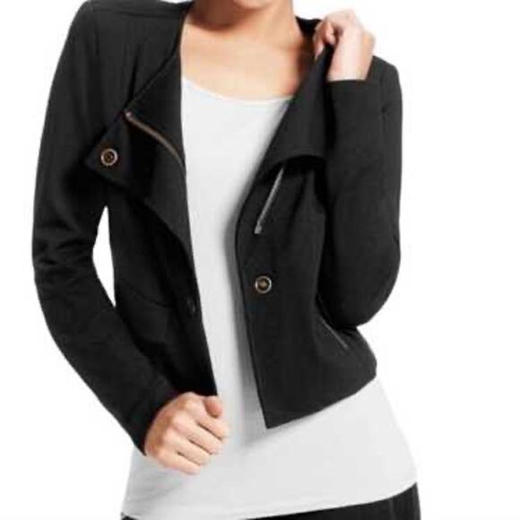 Cabi Black + Gold Grommet Ponte Knit Cropped Moto Jacket Small Edgy Punk - Picture 9 of 9